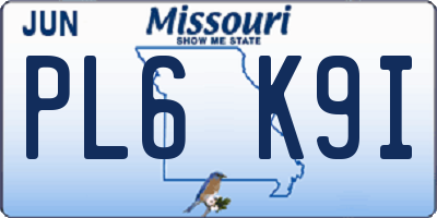 MO license plate PL6K9I