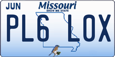 MO license plate PL6L0X