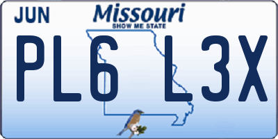 MO license plate PL6L3X