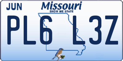 MO license plate PL6L3Z