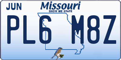 MO license plate PL6M8Z