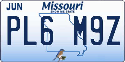 MO license plate PL6M9Z