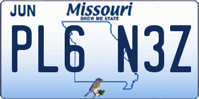 MO license plate PL6N3Z