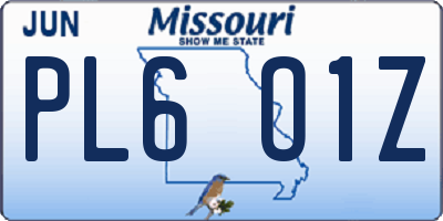 MO license plate PL6O1Z