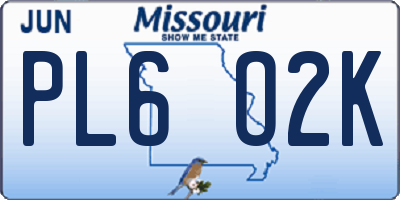 MO license plate PL6O2K