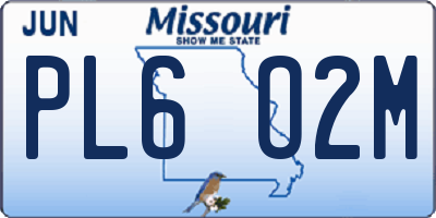 MO license plate PL6O2M