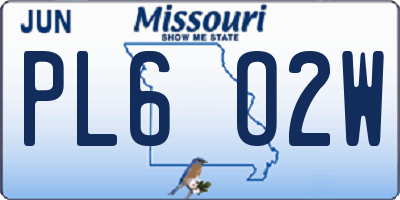 MO license plate PL6O2W