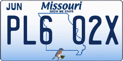 MO license plate PL6O2X