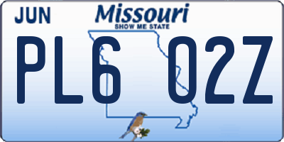 MO license plate PL6O2Z