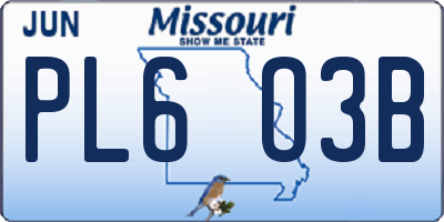 MO license plate PL6O3B