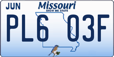 MO license plate PL6O3F