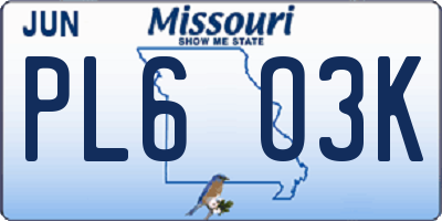 MO license plate PL6O3K