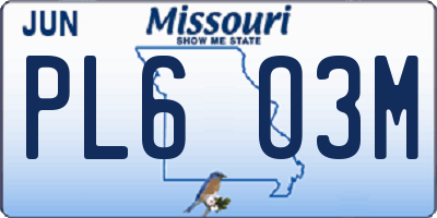 MO license plate PL6O3M