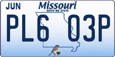 MO license plate PL6O3P