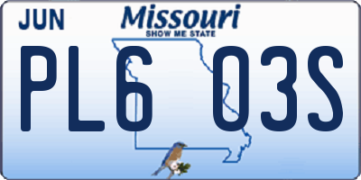 MO license plate PL6O3S