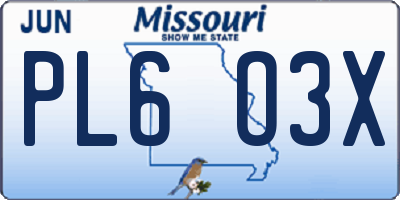 MO license plate PL6O3X