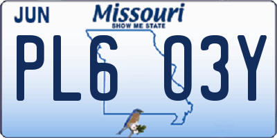 MO license plate PL6O3Y