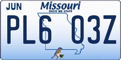 MO license plate PL6O3Z