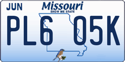 MO license plate PL6O5K