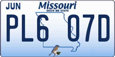 MO license plate PL6O7D