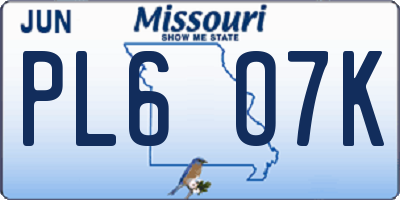 MO license plate PL6O7K