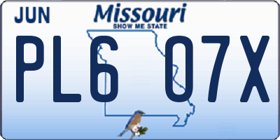 MO license plate PL6O7X