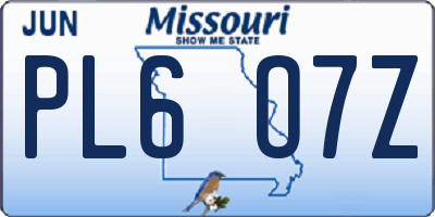 MO license plate PL6O7Z