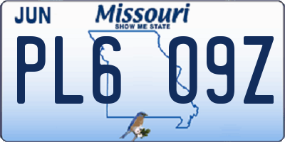 MO license plate PL6O9Z