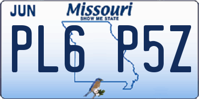 MO license plate PL6P5Z