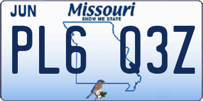 MO license plate PL6Q3Z