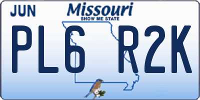 MO license plate PL6R2K