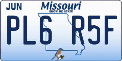 MO license plate PL6R5F