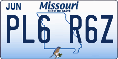 MO license plate PL6R6Z