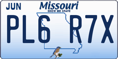 MO license plate PL6R7X