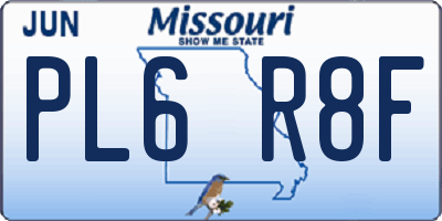 MO license plate PL6R8F
