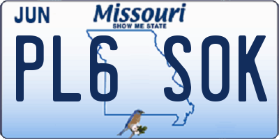 MO license plate PL6S0K