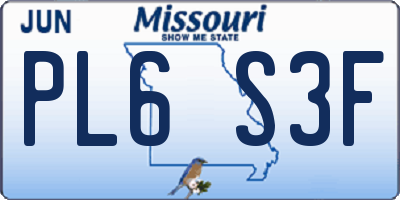 MO license plate PL6S3F