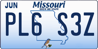 MO license plate PL6S3Z