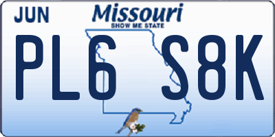 MO license plate PL6S8K