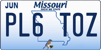 MO license plate PL6T0Z