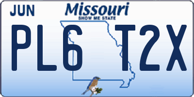 MO license plate PL6T2X