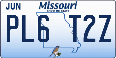 MO license plate PL6T2Z