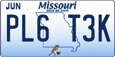 MO license plate PL6T3K
