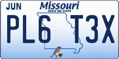 MO license plate PL6T3X