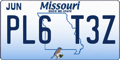 MO license plate PL6T3Z
