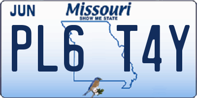MO license plate PL6T4Y