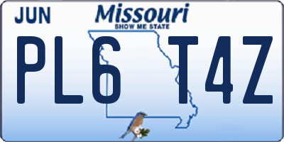 MO license plate PL6T4Z