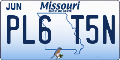 MO license plate PL6T5N