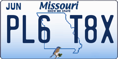 MO license plate PL6T8X