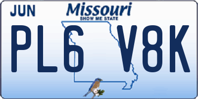 MO license plate PL6V8K